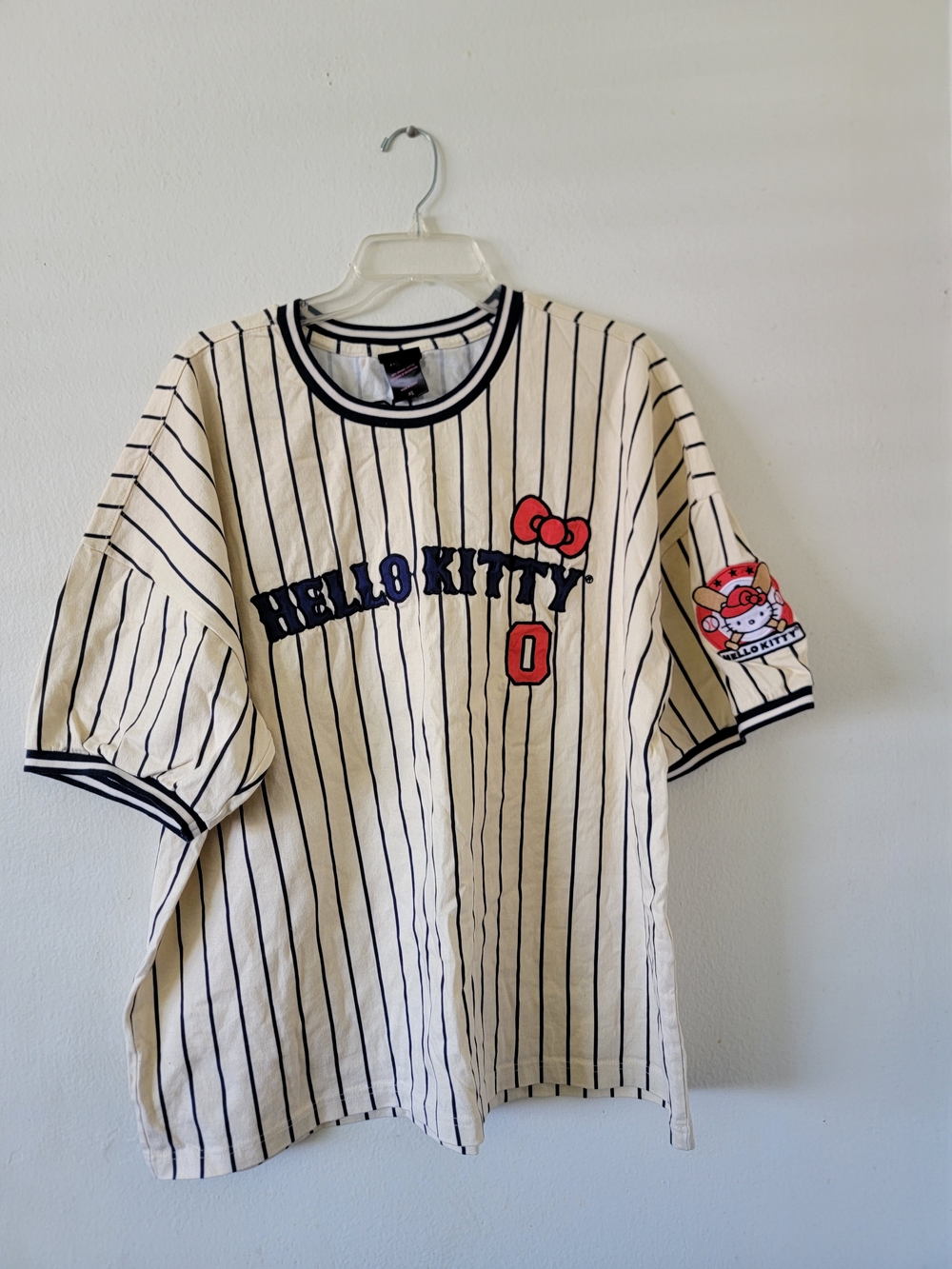 Hello Kitty Girls' Cream & Black Striped Baseball Tee